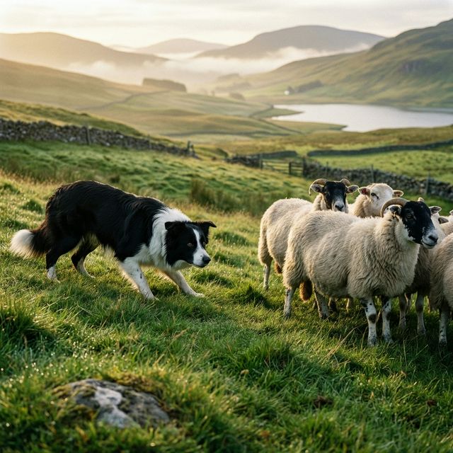 Border Collie Trial Wettbewerb - Hütehund bei professionellem Sheepdog Trial